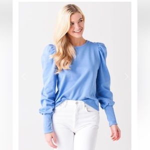 Addison Bay Cambridge Puff Sleeved Sweatshirt in Blue, XL